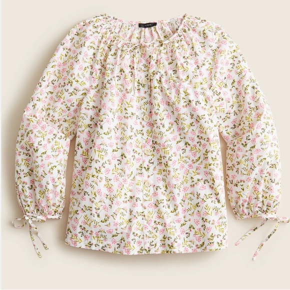 J. Crew Tie Sleeve Button Front Meadow Floral Blouse S - Picture 5 of 12